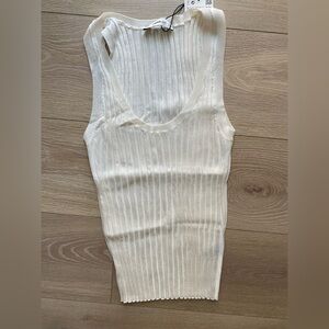 Zara Women's Cream Ribbed Tank Top